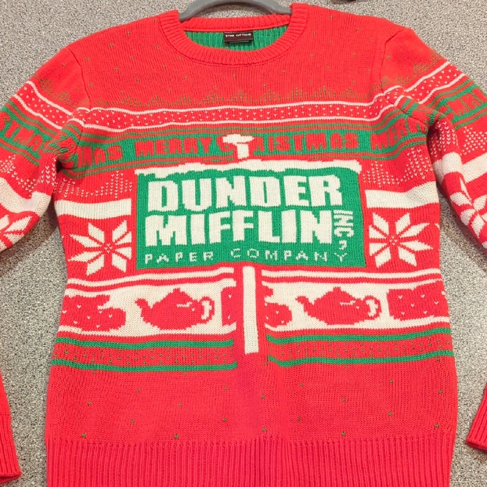 The Office Dunder Mifflin Red and Green Holiday Sweater Small NWT